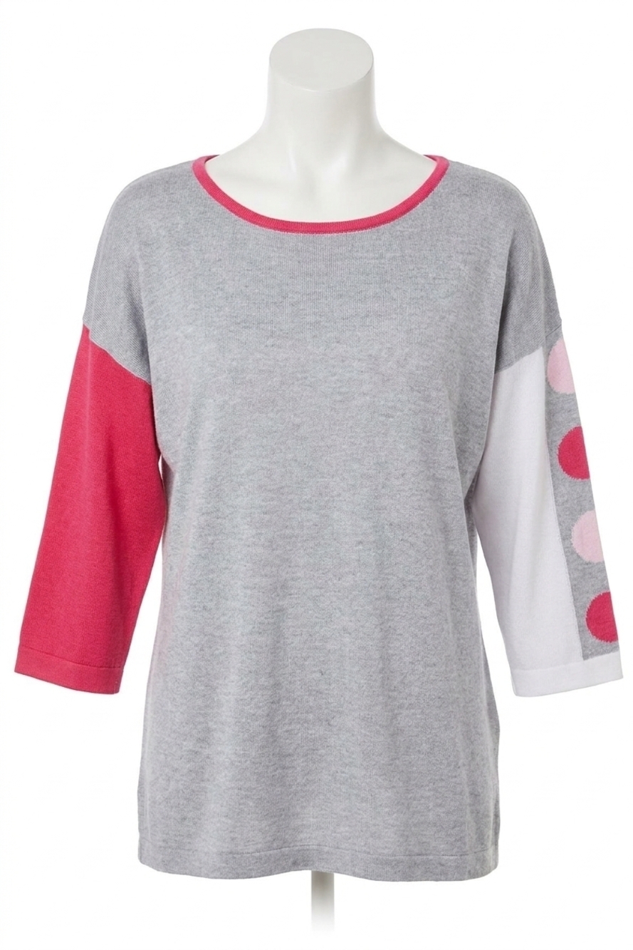 NEW ANGEL 3/4 sleeve color block crew top in gray